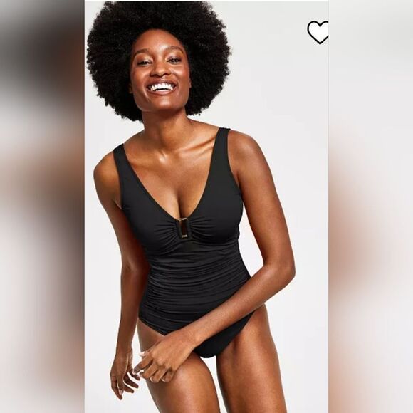 Ralph Lauren Ring Over The Shoulder One Piece Swimsuit NWT size 12 black - Picture 1 of 6